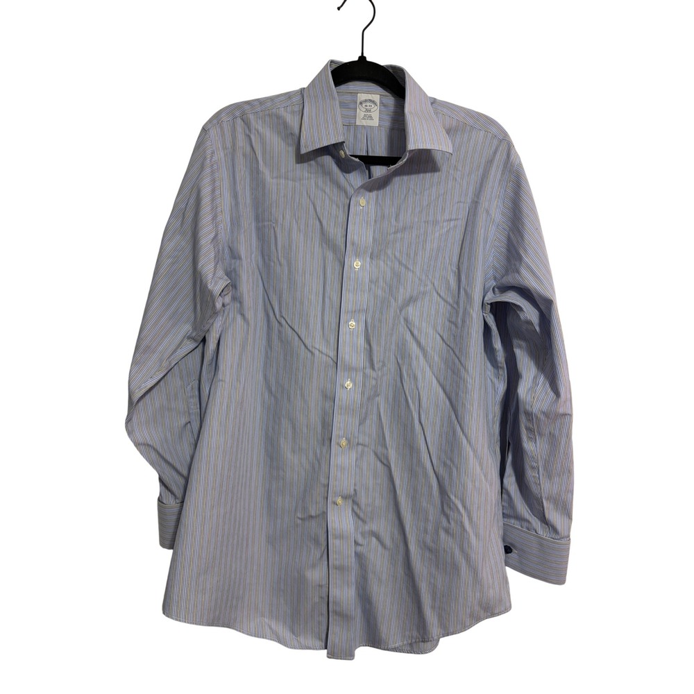 Brooks Brothers 346 Dress Shirt Slim Fit Blue Striped Non-Iron 16-33 Preppy Mens